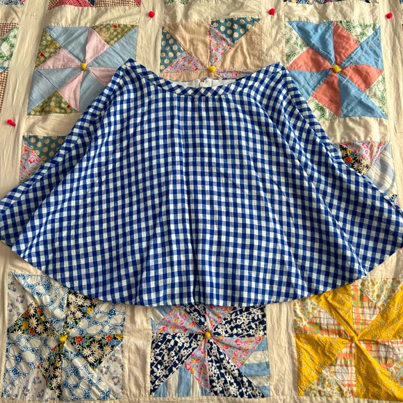 J Crew Blue & White Gingham Linen Skater Skirt - Picture 1 of 11